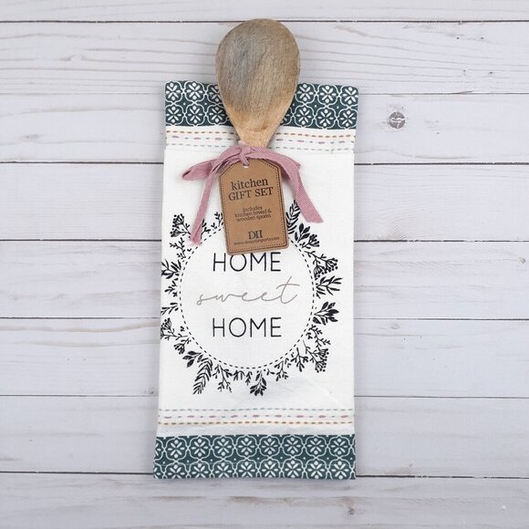 Kitchen Tea Towel and Wooden Spoon Gift Set Home Sweet Home - Picture 1 of 2